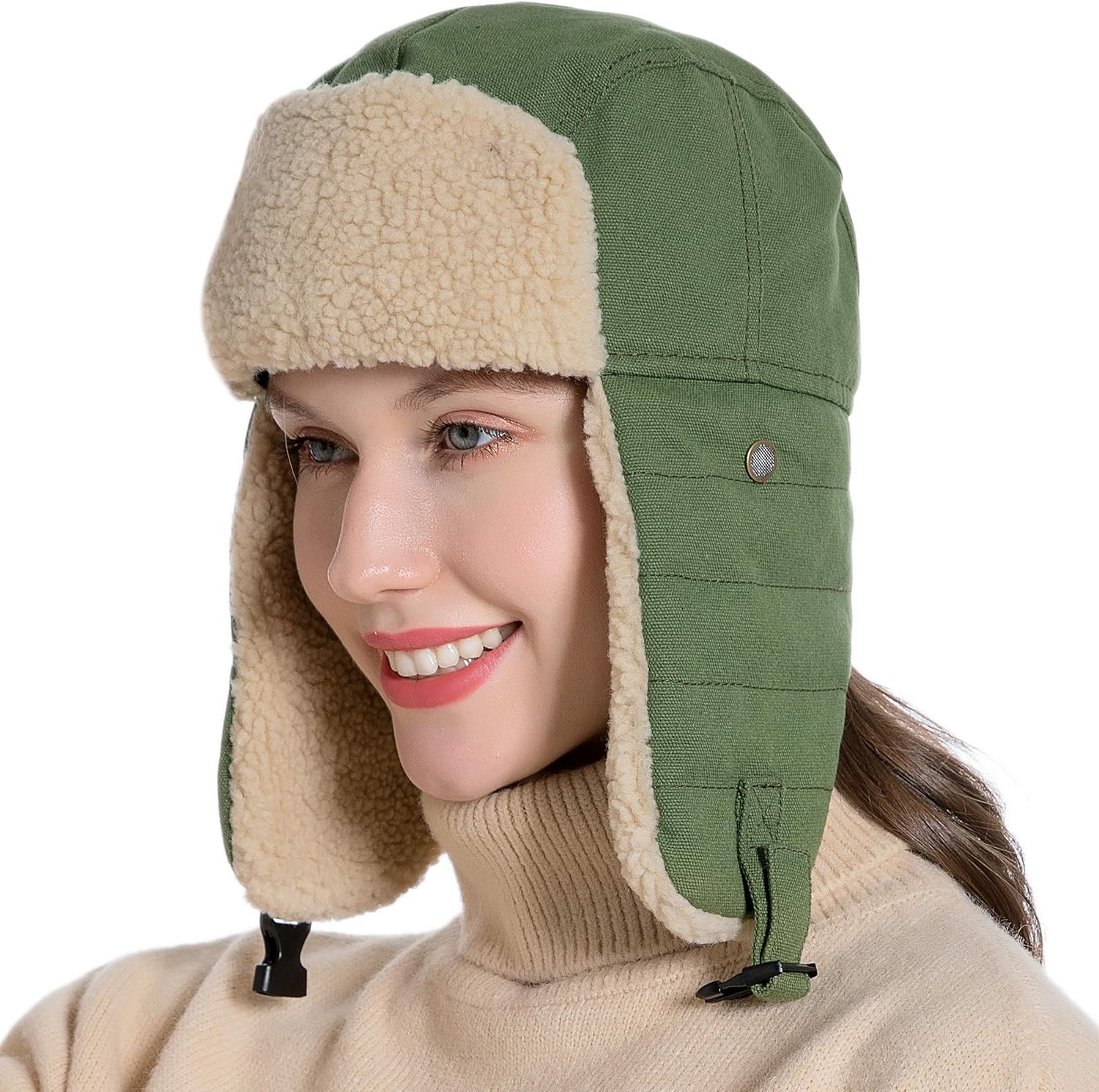 Winter Hat Cold Weather Trapper Hat Outdoor Warm Windproof Ski Cap with Ear Flap Trooper Hunting Hats for Men Women Green at  Women’s Clothing store