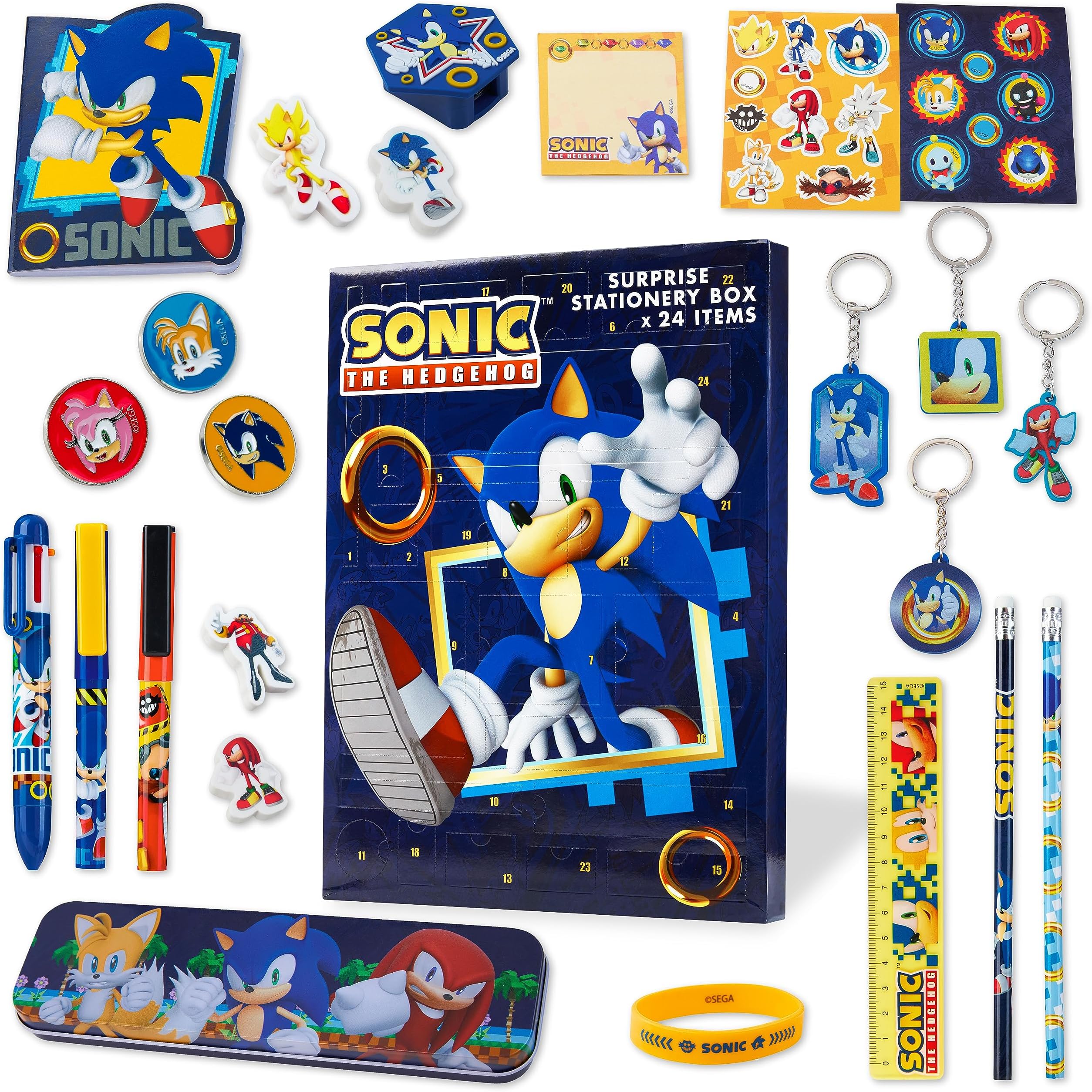 Sonic The Hedgehog Advent Calendar 2024 for Kids and Teenagers, Stationery Keychains Bracelet