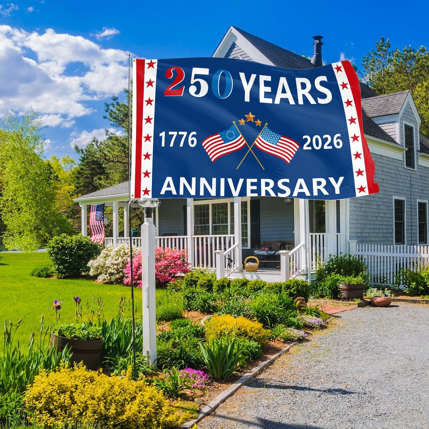 Probsin 250 Anniversary Flag 3x5 Ft 250 Years Anniversary 1776-2026 American Flags Patriotic Stars Yard Signs Party Supplies Hanging Decor for Room House Welcome Photo Backdrop with Brass Grommets - Image 7