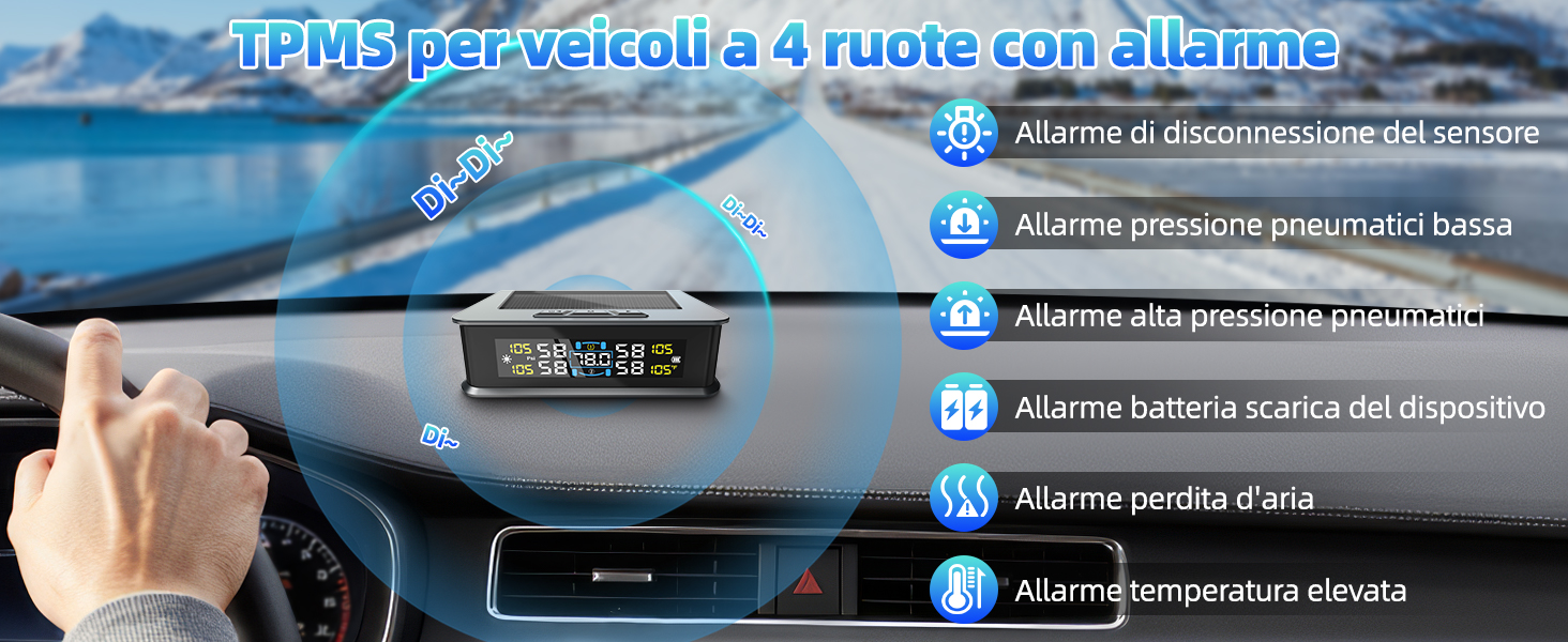 Sistema TPMS Shkalacar Con 4 Sensori Esterni – Monitoraggio Pressione E Temperatura In Tempo Reale Con App