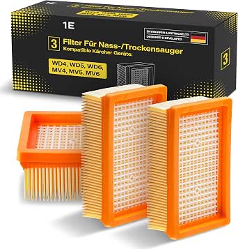 3 Flachfaltenfilter für Kärcher WD4, WD5, WD6, MV4, MV5, MV6