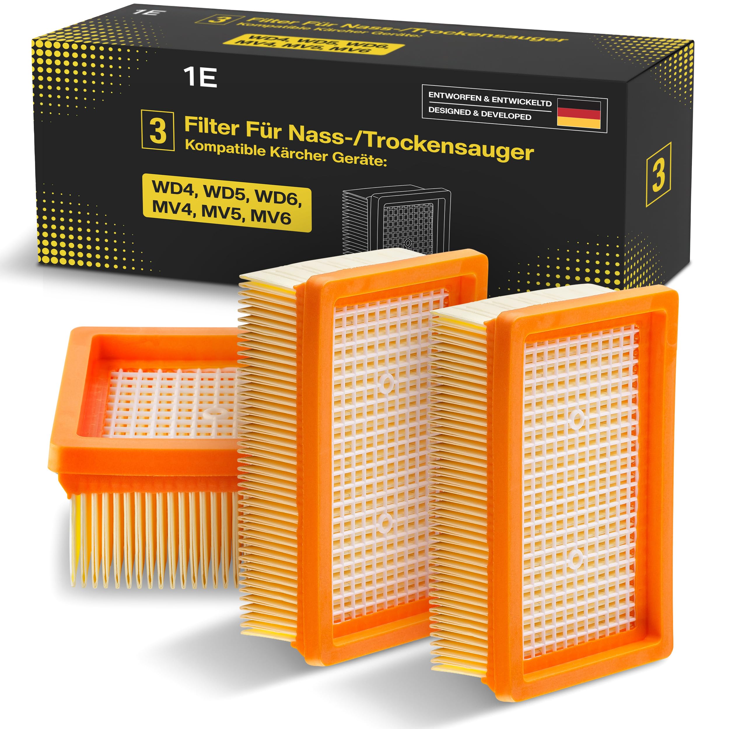 3 Flachfaltenfilter für Kärcher WD4, WD5, WD6, MV4, MV5, MV6 | Ersetzt 2.863-005.0 & KFI 4410 · gegen Feinstaub & Gerüche · ideal für Allergiker