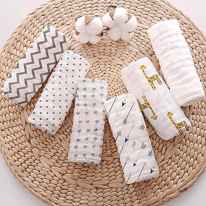 Mahaveer Cotton Muslin Burp Cloths for Babies, Baby Burp Cloths Set, Pack of 6 Burp Cloths, Baby Muslin Burp-Cloths 6 Layers, Burp Cloths for Baby Boy and Girl, 20 by 10 inches Random Print/Color