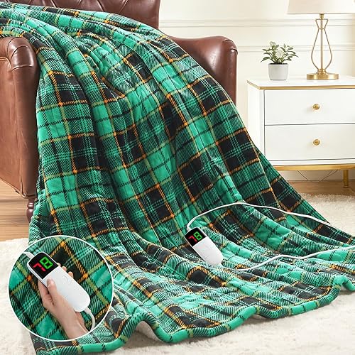 Miniatura 36 de Manta eléctrica térmica tamaño individual, manta térmica de 62 x 84 pulgadas con 10 niveles de calor y 8 horas de apagado automático, manta sherpa