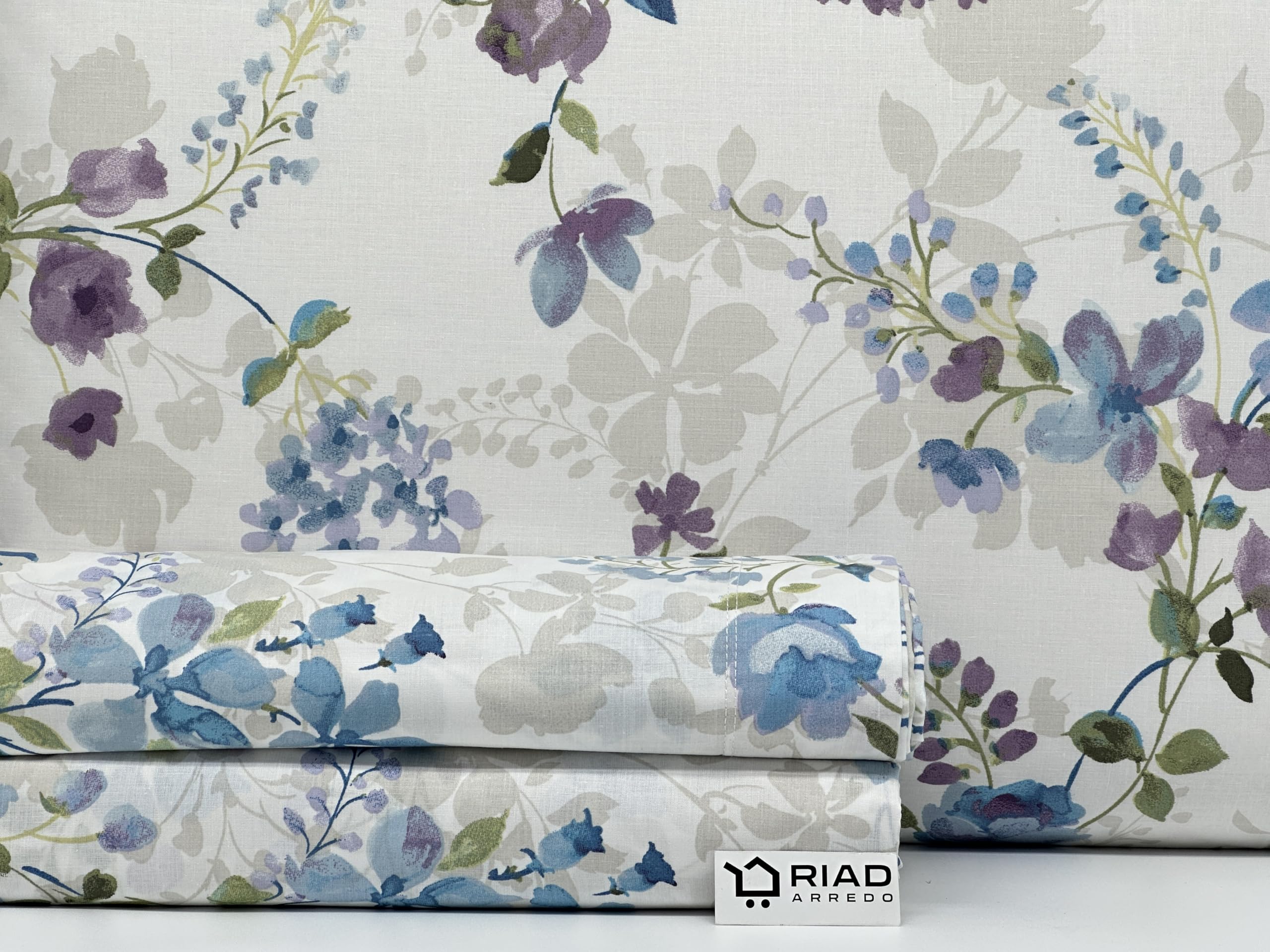 Riad Arredo Set Lenzuola Letto Matrimoniale 100% Cotone PERCALLE - Completo Letto Morbido in Prezioso Percalle (Ilaria Blue)