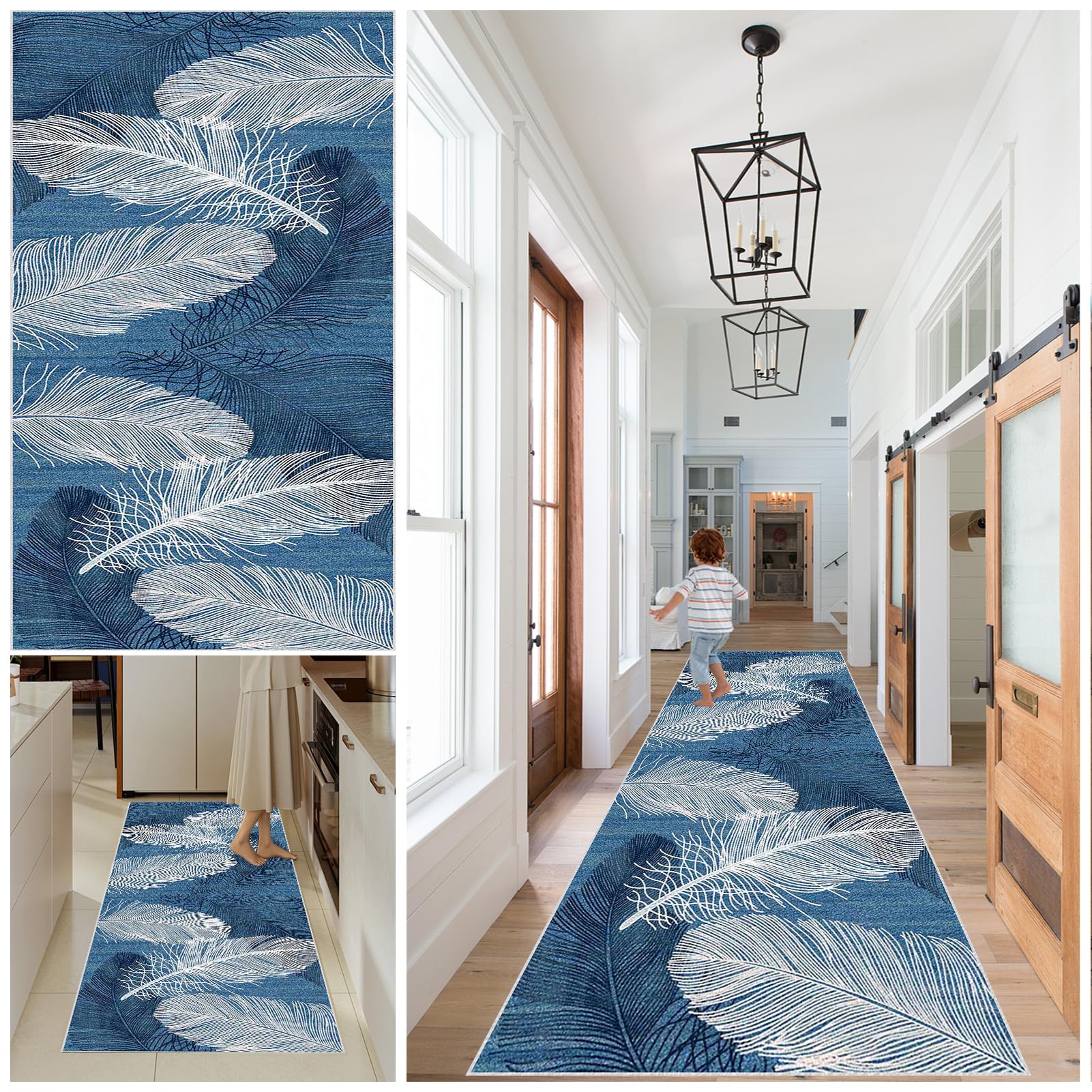 Hallway Runner Rug Kitchen Runners Non Slip washable runner Vintage Carpet Runners for Entryway Long Absorbent Low Pile Floor Mat Hall Runners for Kitchen Bedroom Entryway Laundry 120 x 200 cm