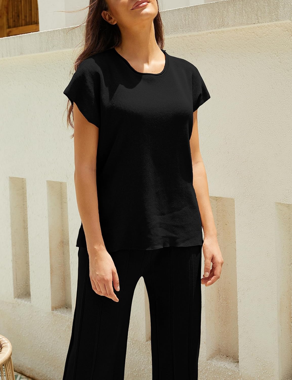 Women Knit 2 Piece Sweater Sets Pullover Tops High Waist Wide Leg Pants Lounge Set - Image 5