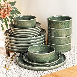 Ceramic Dinnerware Sets, Handmade Reactive Glaze Stoneware Plates and Bowls Sets,Highly Chip and Crack Resistant | Dishwasher & Microwave Safe Dishes Set, Service for 6 (18pc)