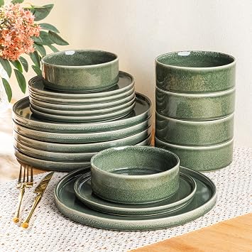 AmorArc Ceramic Dinnerware Sets, Handmade Reactive Glaze Stoneware Plates and Bowls Sets,Highly Chip and Crack Resistant | Dishwasher & Microwave Safe Dishes Set, Service for 6 18pc