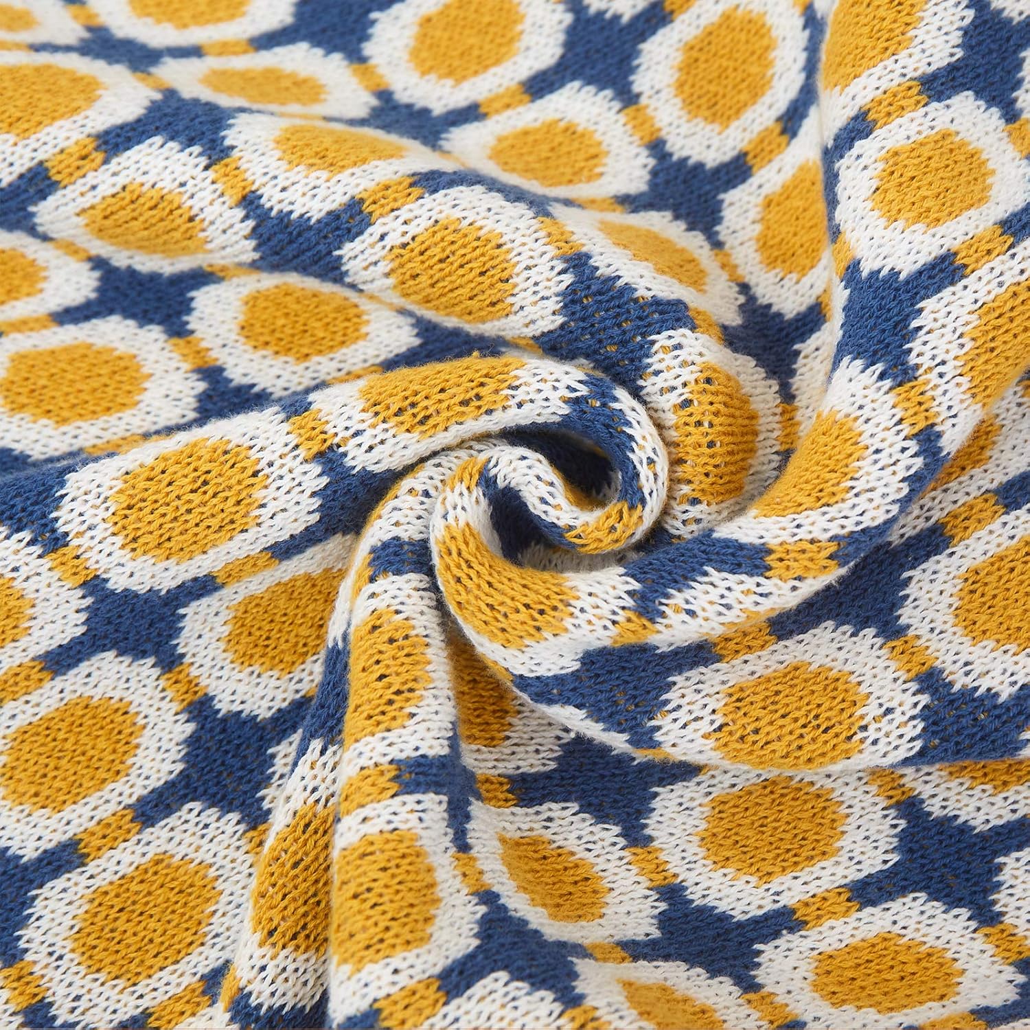 Throw Blanket Ultra Soft Natural Knitted Blanket Home Decor Bedding Blankets Cozy Knit Throw Blanket for Couch Sofa Bed Beach Picnic All Seasons (Yellow & Blue) - Image 6