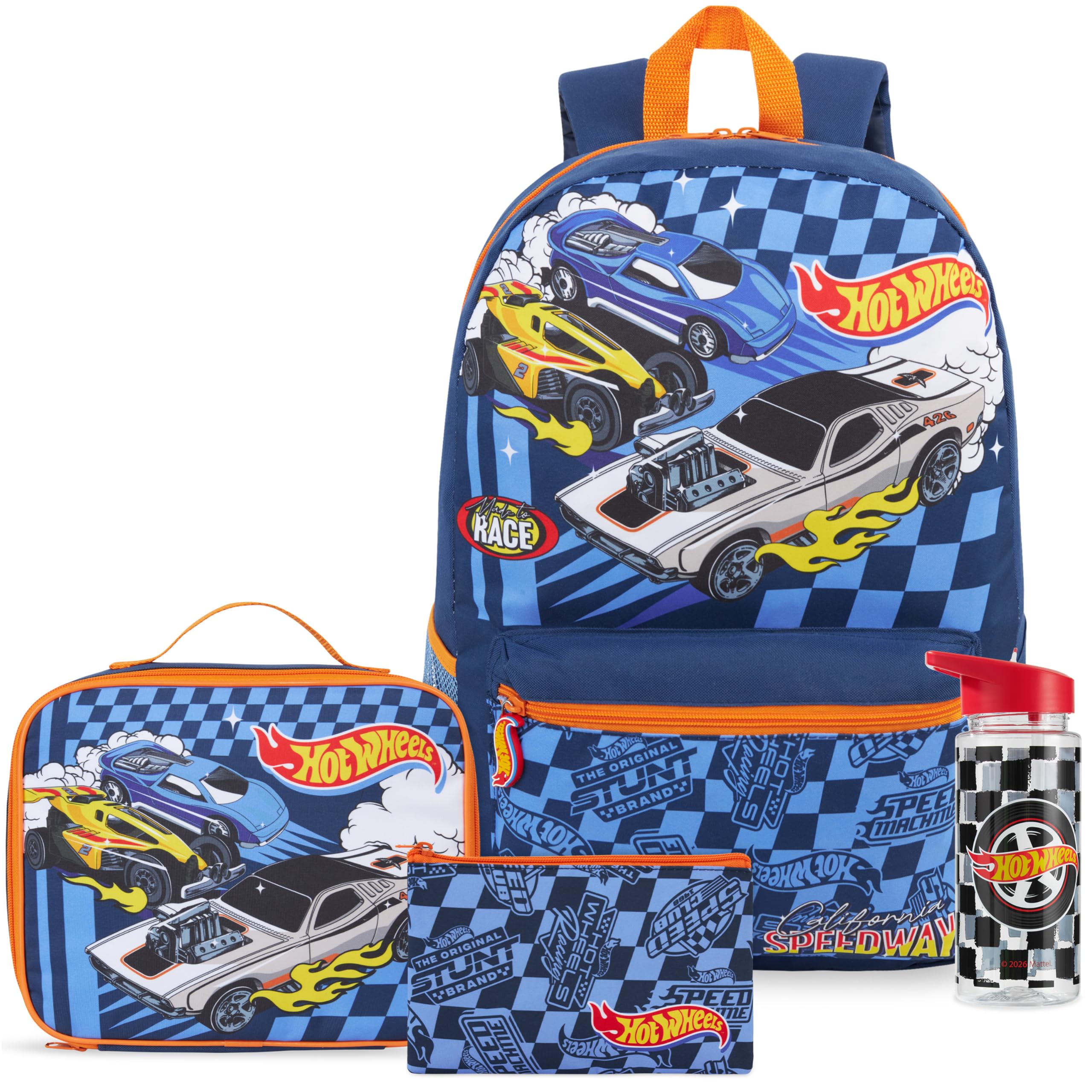 Get Trend Hot Wheels Sac a Dos Garcon Set, 4 Pcs Cartable Enfant Gourde 500 ML Sac Isotherme Repas Enfant et Trousse Scolaire (Multi Hot Wheels)