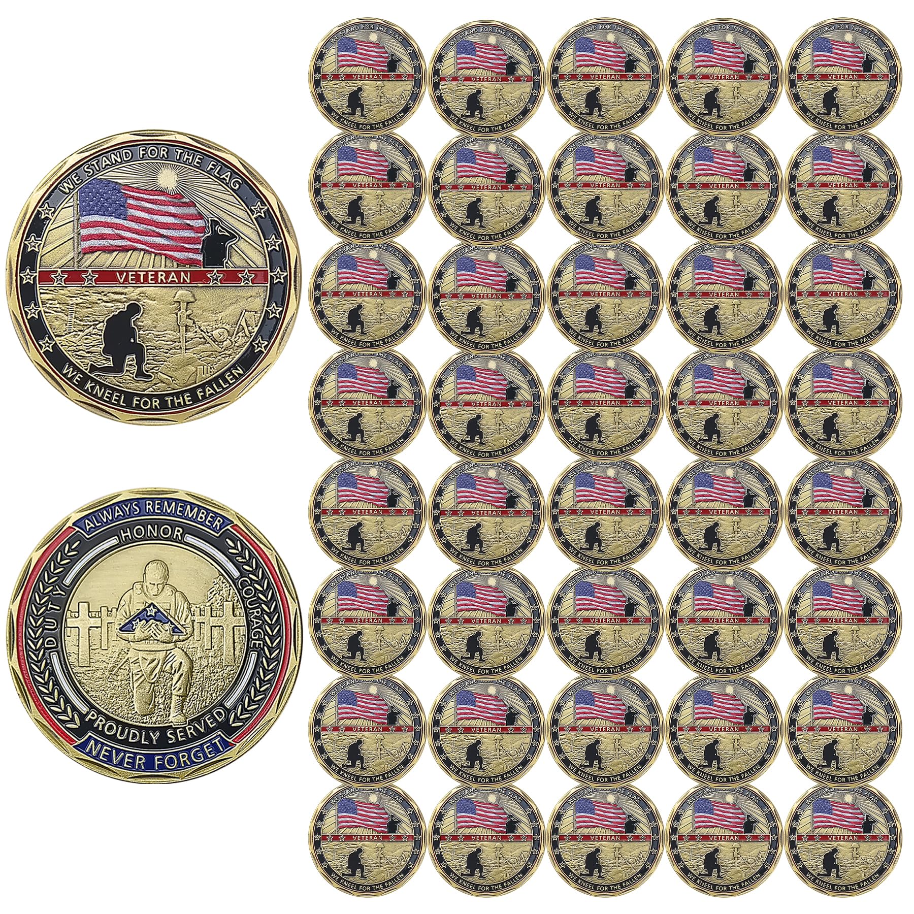 AtSKnSK 42 PCS US Military Challenge Coin Veteran Coin - Stand for The Flag, Kneel for The Fallen