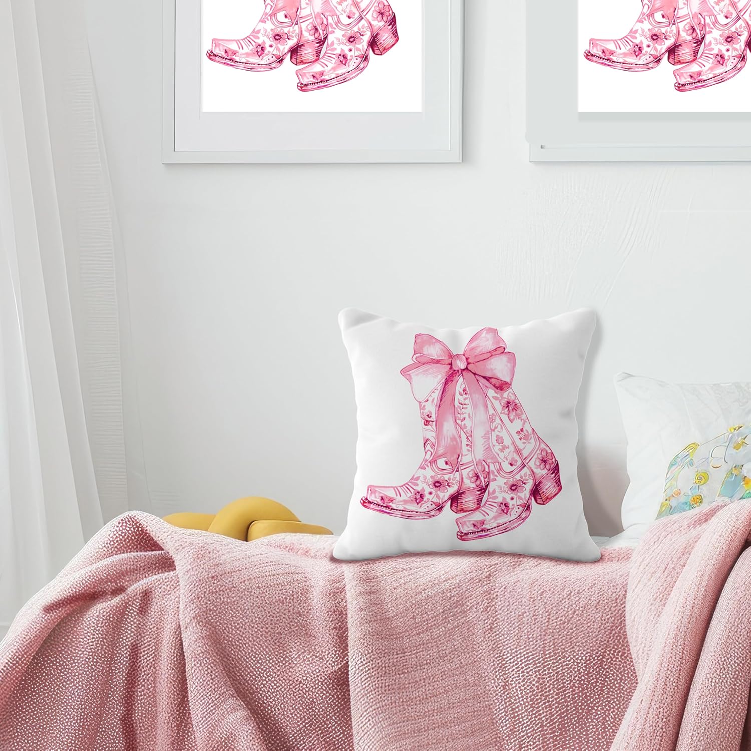 Preppy Coquette Bow Cowgirl Pillow Covers 18x18,Pink Cowgirl Boots Pillow Covers,Girly Bedroom Decor,Coquette Stuff,Western Decor - Image 4