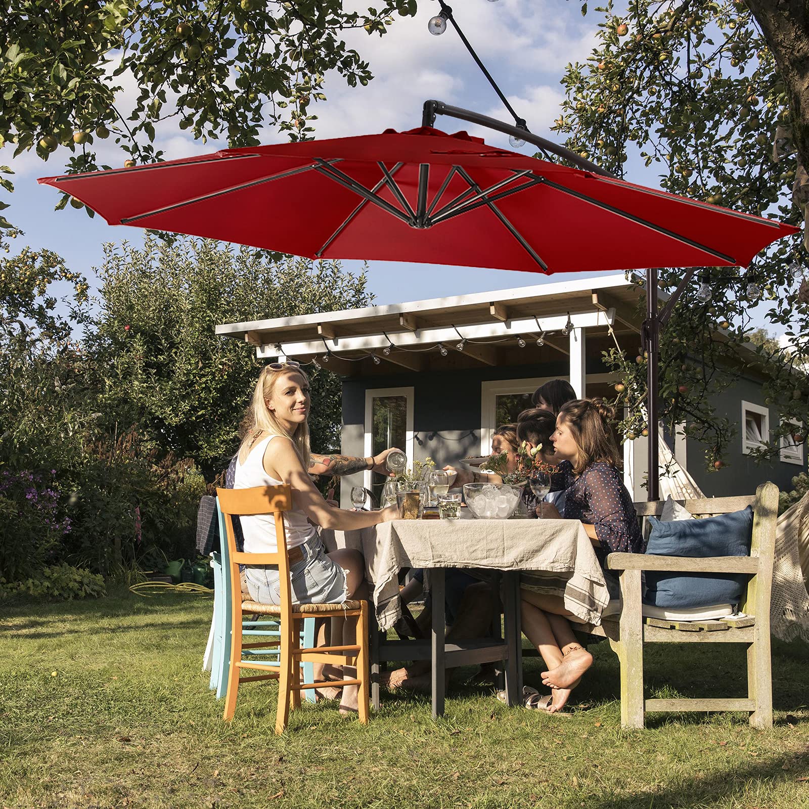 clearance patio umbrellas Amazon.com : Deponel Offset Outdoor Umbrella 10ft Cantilever Patio Umbrellas  Hanging Outdoor Patio Clearance with Crank & Cross Base (Red, 10 FT) : Patio,  Lawn & Garden