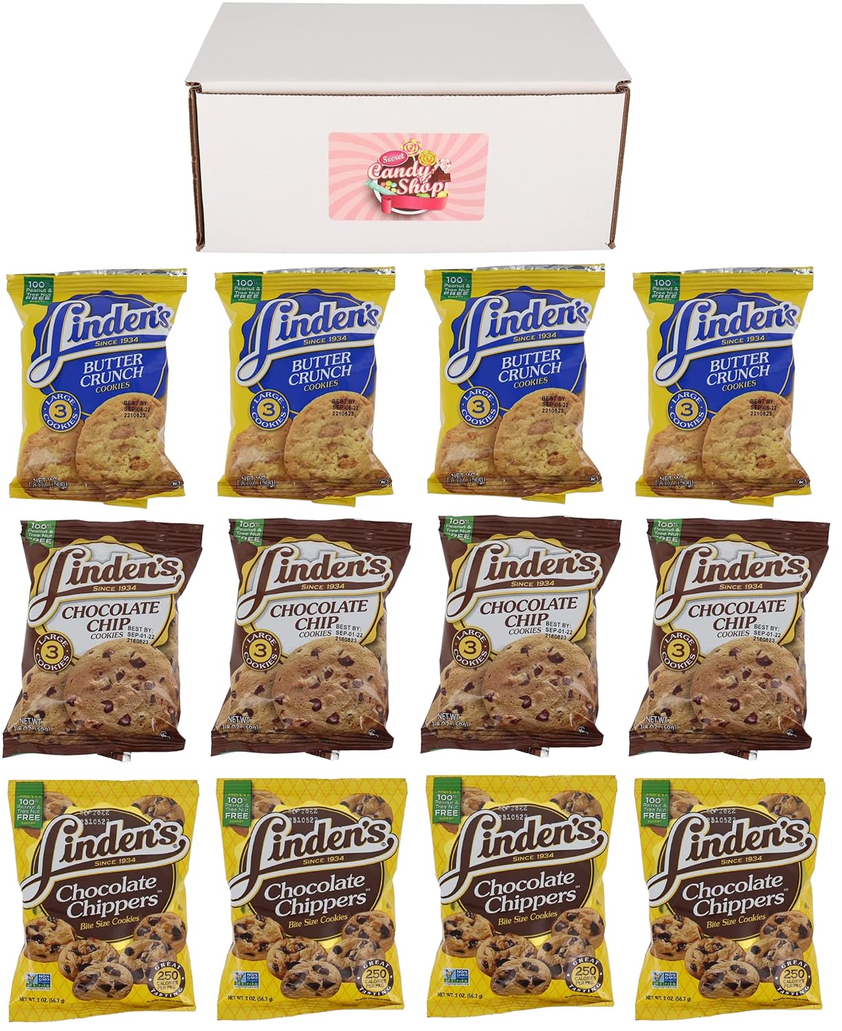 Linden's School Cookies Variety of 3 Flavors In Box (Butter