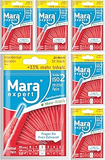 Interdentalbürsten – Bürsten für Zahnzwischenräume von MARA EXPERT | 0,5 mm ISO 2 fein | 6x32Interdentalbürste ROT | Standard Dentalbürsten