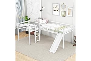 Twin L Shaped Loft Bed for Two Kids