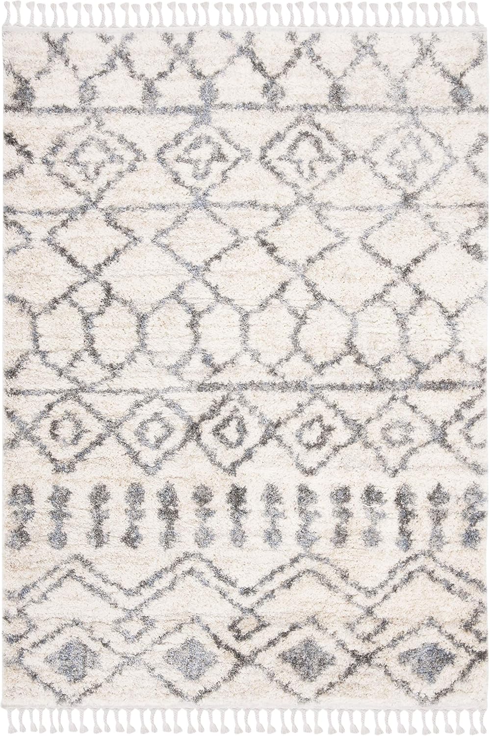 SAFAVIEH Area Rug 8x10 - Berber Fringe Shag Collection - Large - Cream & Grey, Moroccan Design, Non-Shedding & Easy Cleaning, Plush Thick Pile, Ideal for Living Room, Bedroom, Dining Space (BFG626A)