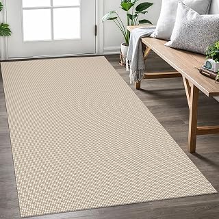 EARTHALL Woven Area Rug 3x5 Ft Washable Rugs for Entryway Braided Non Slip Rubber Backed Throw Rugs Door Mat Indoor Outdoor Entrance Cotton Carpet for Kitchen Foyer Front Door, Beige/Ivory