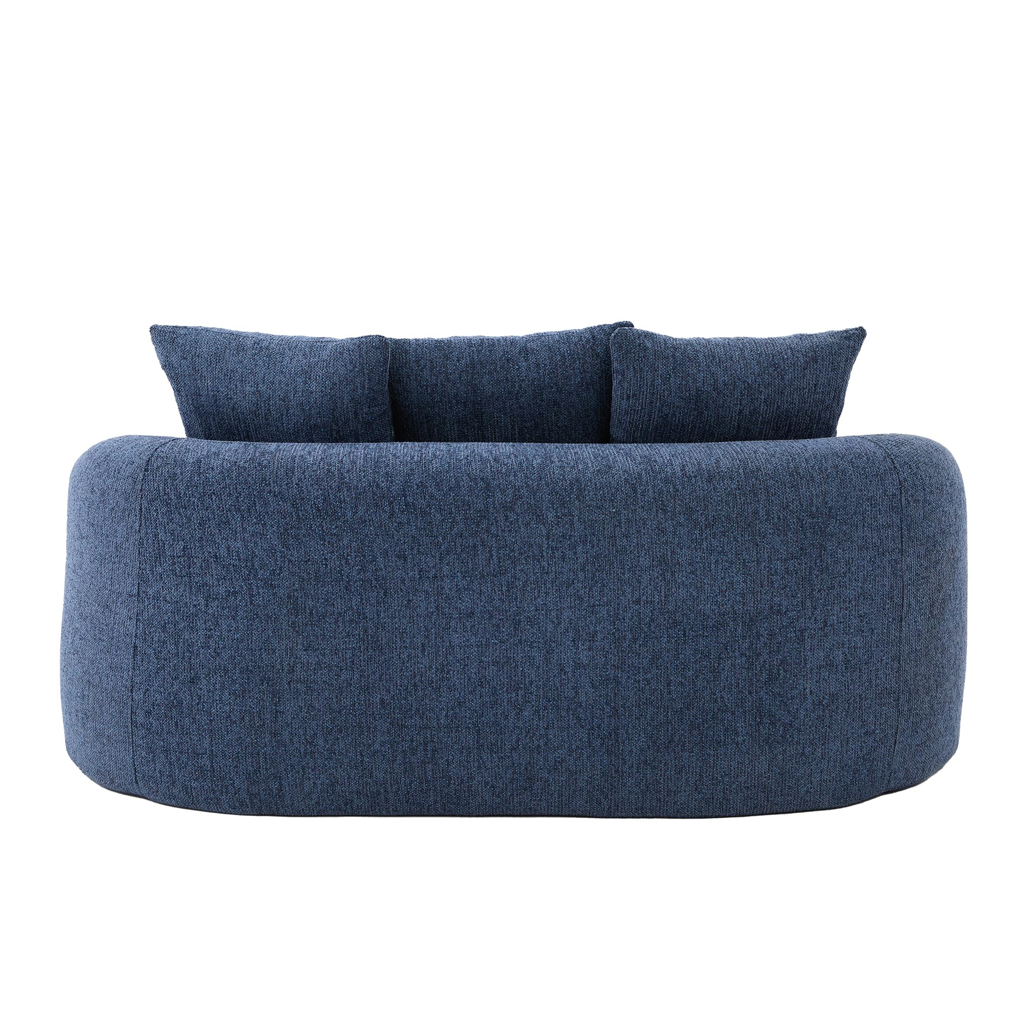 Shye Divano a due posti curvo, in ciniglia blu, motivo nuvola di ciniglia, profondo cuscino rotondo profondo, design compresso senza nucleo a molle, include tre cuscini decorativi, in stile