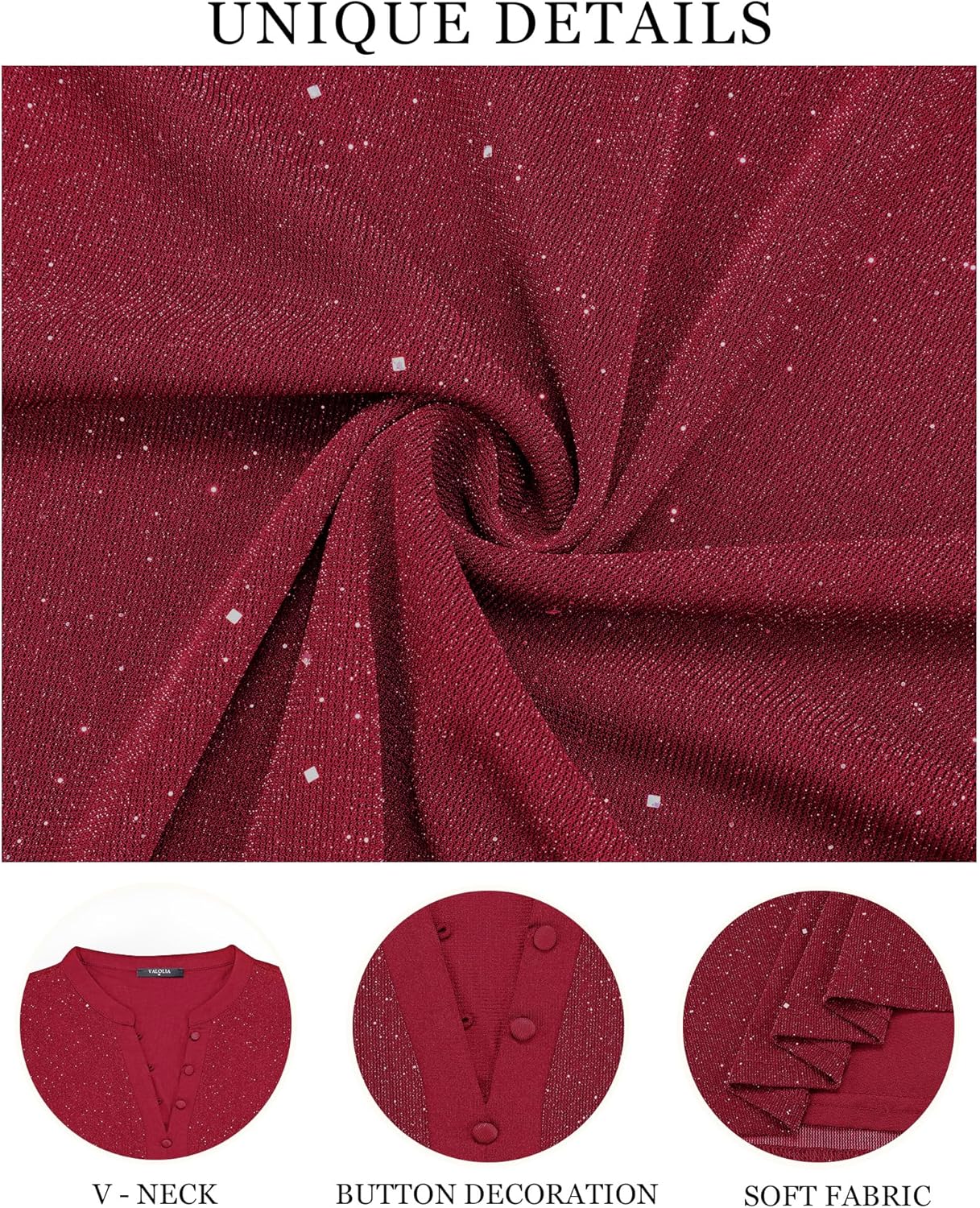 VALOLIA Womens Tops 3/4 Sleeve Sparkly Blouses Dressy Casual Elegant Flowy Double Layers Mesh Shirts - Image 5