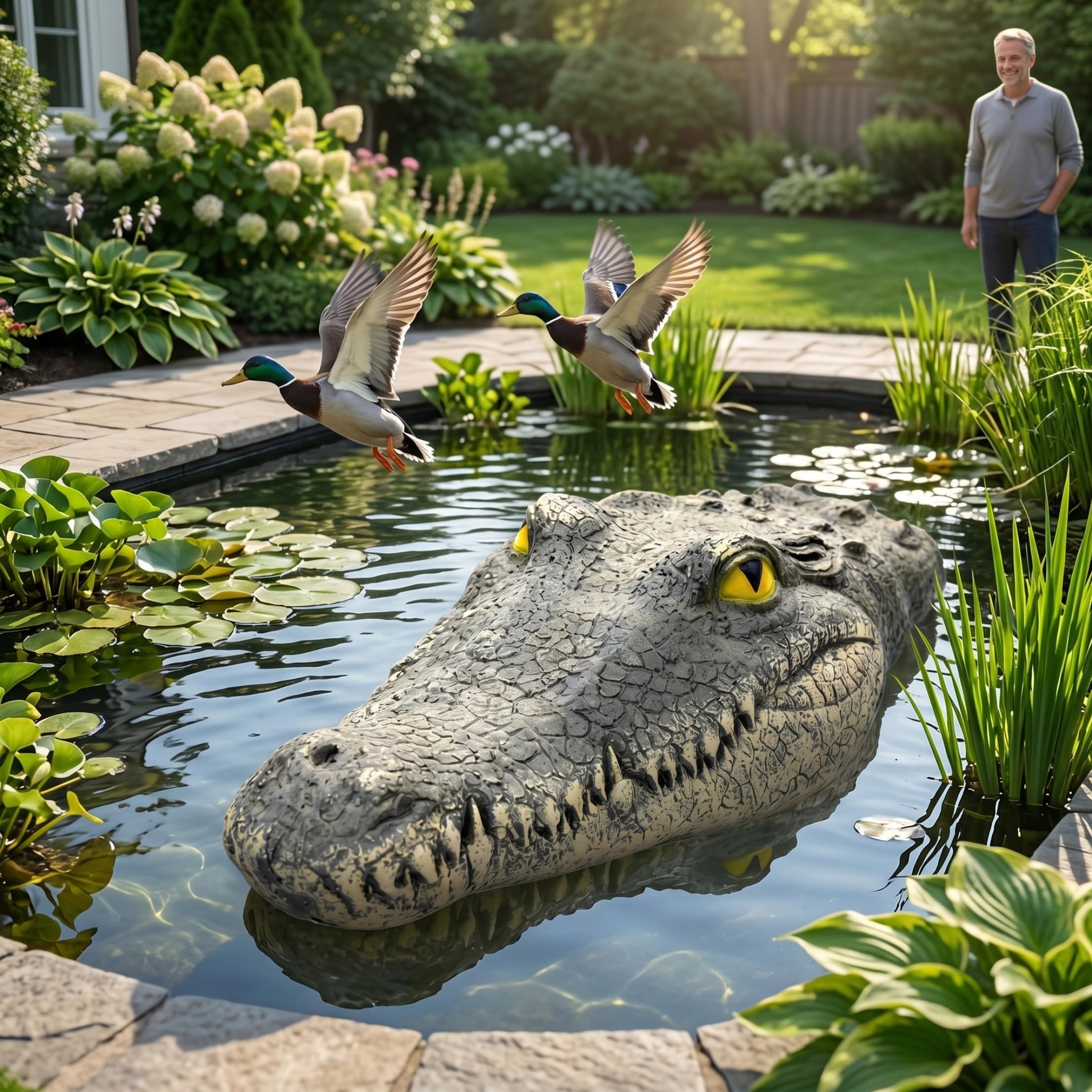 Latemeia Floating Alligator Head, 18 Inch Realistic Crocodile Head Decoy for Pond & Pool Resin Foam Water Bird Decoy, Alligator, Floating