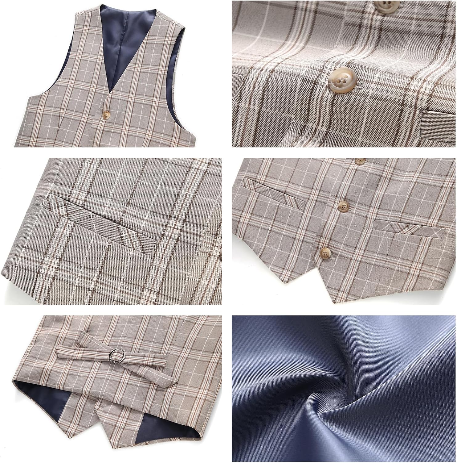 Boys Plaid Suit Sets 3 Piece Kids Formal Tuxedo Suits