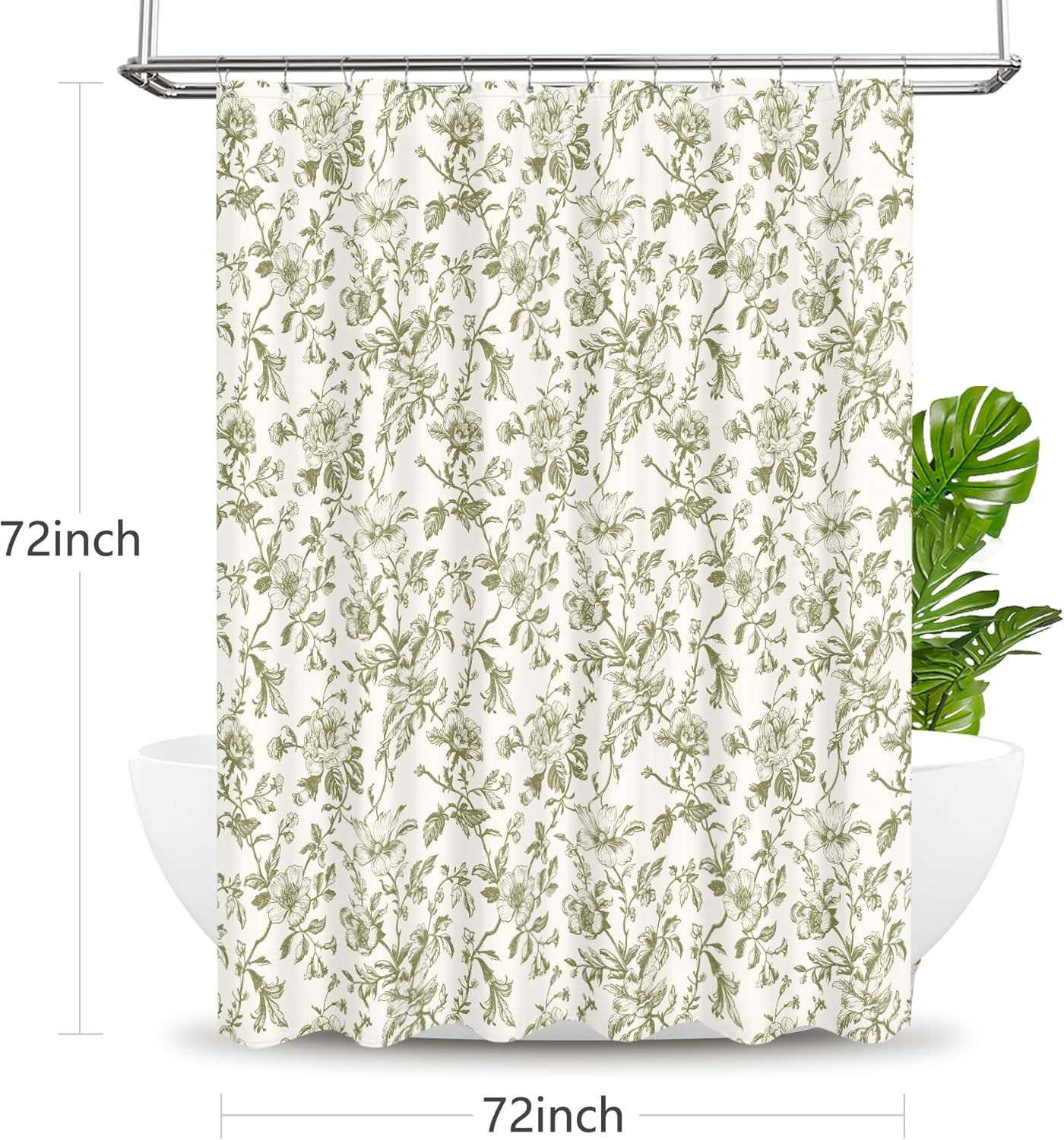 Tititex Boho Rustic Sage Green Flower Faux Linen Shower Curtain, Vintage Bathroom Decoration Shower Curtain Sets 72x72 in with Hooks