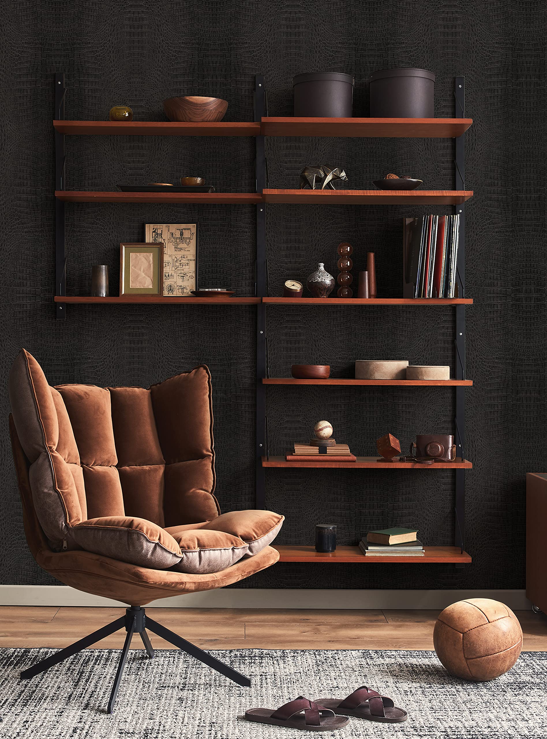 Crocodile Peel and Stick Wallpaper (Black, Single Sheet - 2x9 Feet