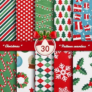 30 Pieces Christmas Fabric Christmas Fat Quarters Sewing Fabric Bundles 9.84 x 9.8 Inch Christmas Snowflake Print Red Green Fabric for Sewing Patchwork Wrapper