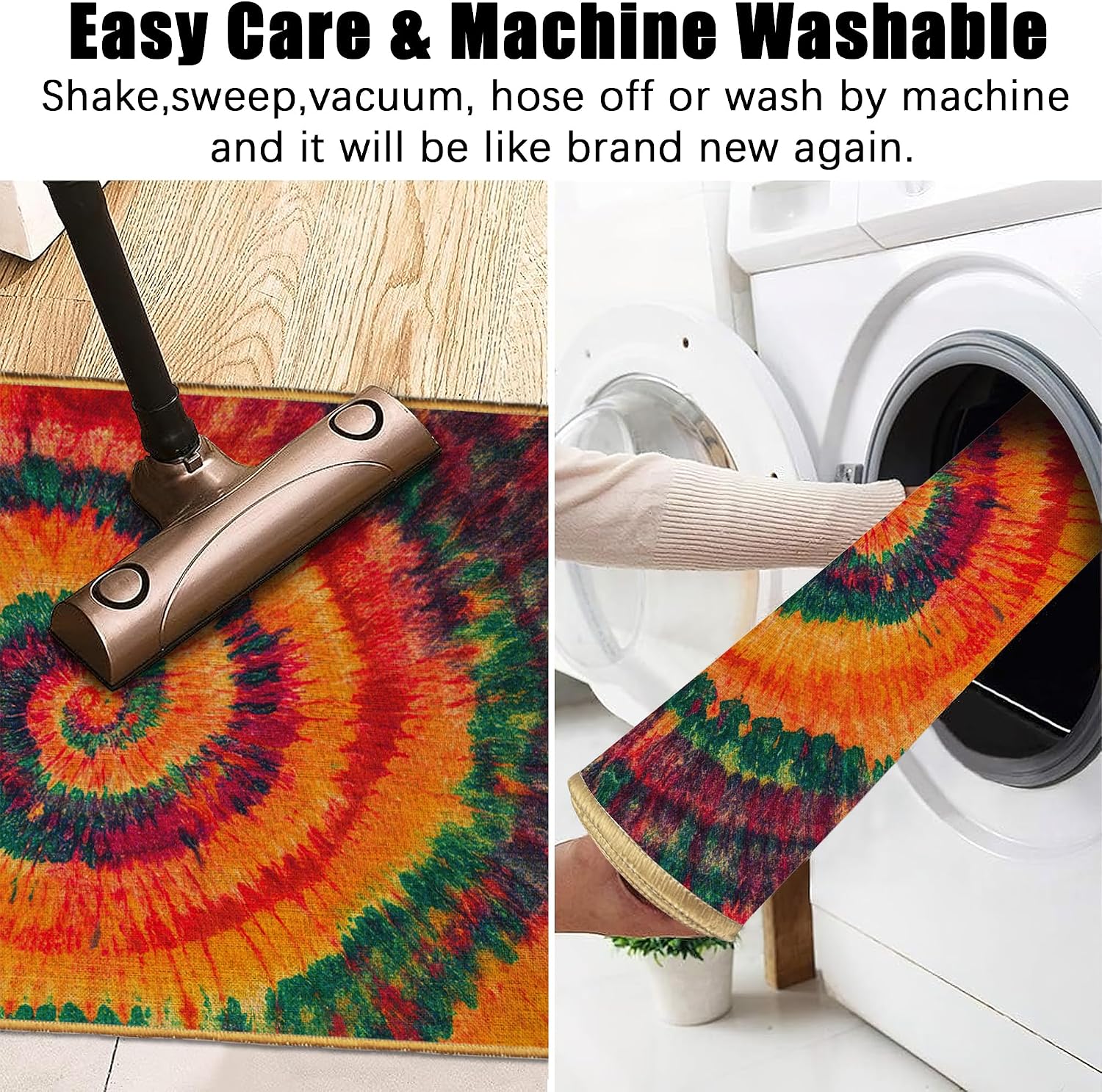 Doormat Rainbow Tie Dye Front Door Mat Indoor Outdoor Entrance,Retro Swirl Door Mat Waterproof Low Profile All-Season,Easy Clean Patio Porch Entryway Floor Rug 17x29 Inch