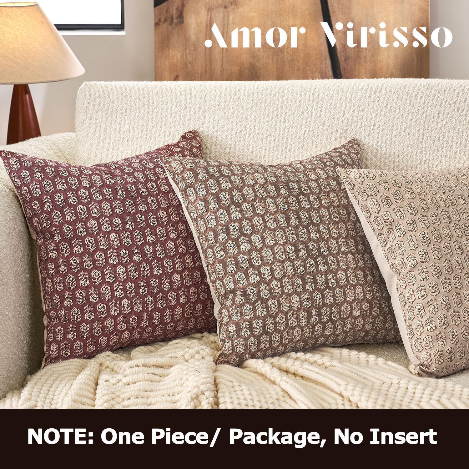 Amor Virisso Floral Pillow Covers 20x20 Farmhouse Neutral Decorative Pillow Covers for Couch Accent Sofa Pillows 1PC, Cognac Brown - Image 4