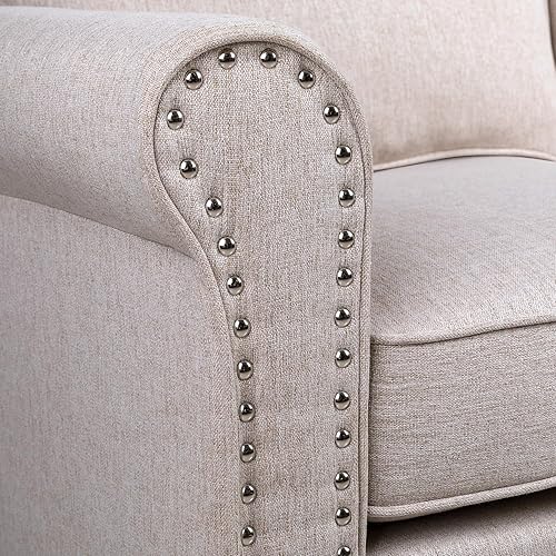 Miniatura 7 de Finnhomy Sofá biplaza de tela de 55 pulgadas con reposabrazos cuadrados de mediados de siglo, moderno sofá pequeño tapizado para sala de estar,