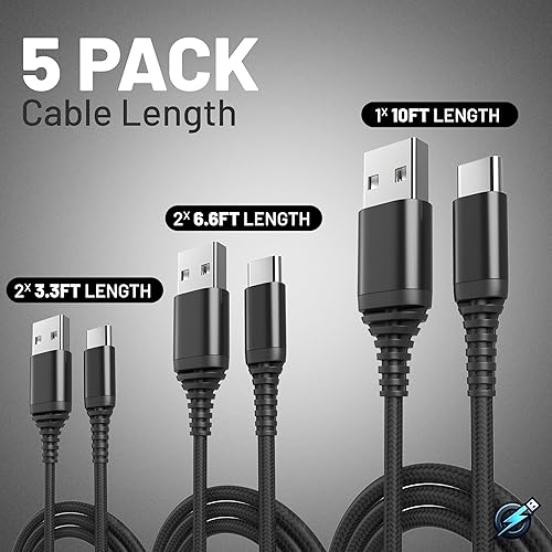 Miniatura 2 de Cable USB C 5 unidades 3.1A QC 3.0 60W de carga rápida USB tipo C a A (336610 pies) cables trenzados de nailon compatibles con iPhone 15, MacBook