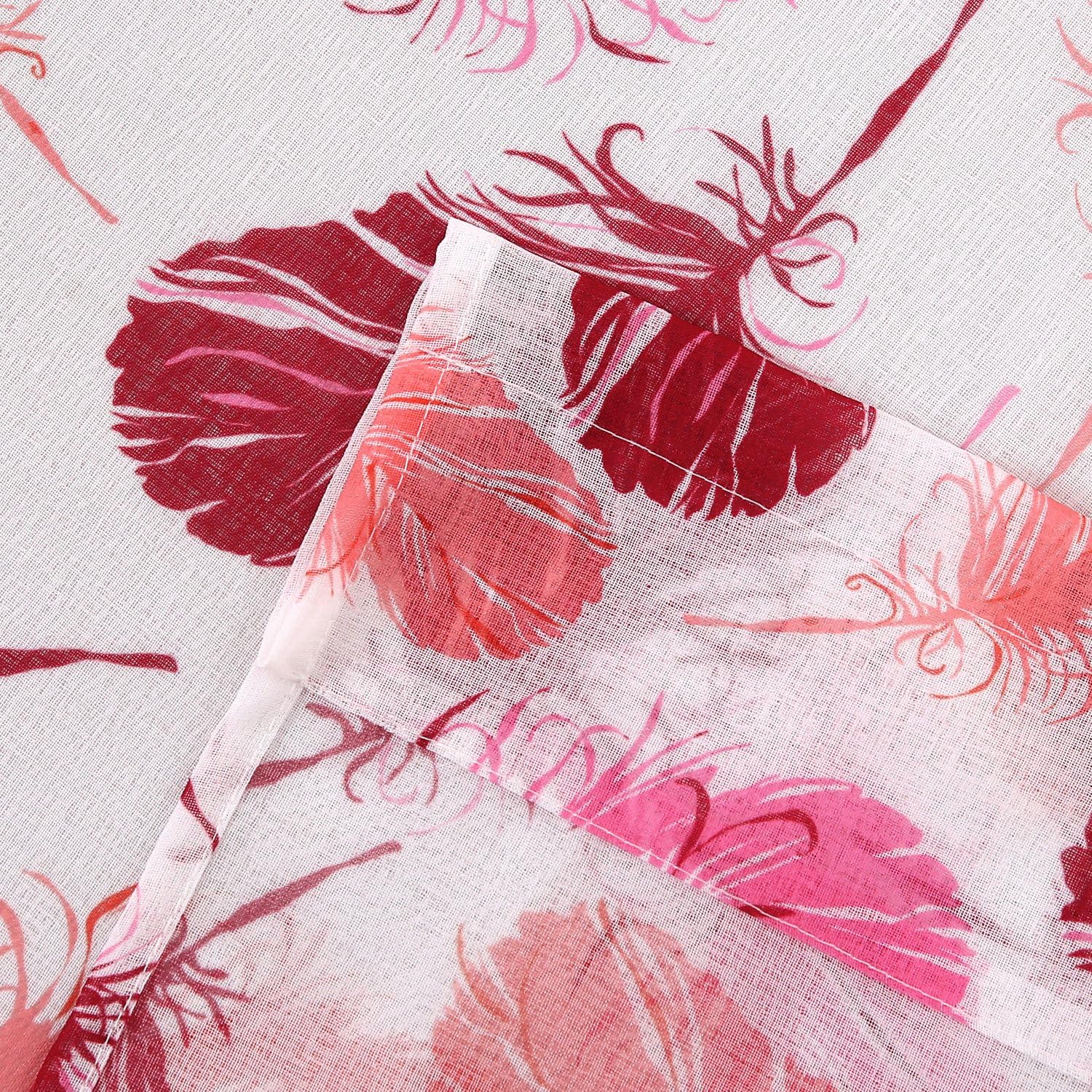 Deconovo Fashionable Feather Print Pattern Faux Linen Rod Pocket Sheer Curtains for Gilrs Room, 42x84 Inch, Pink