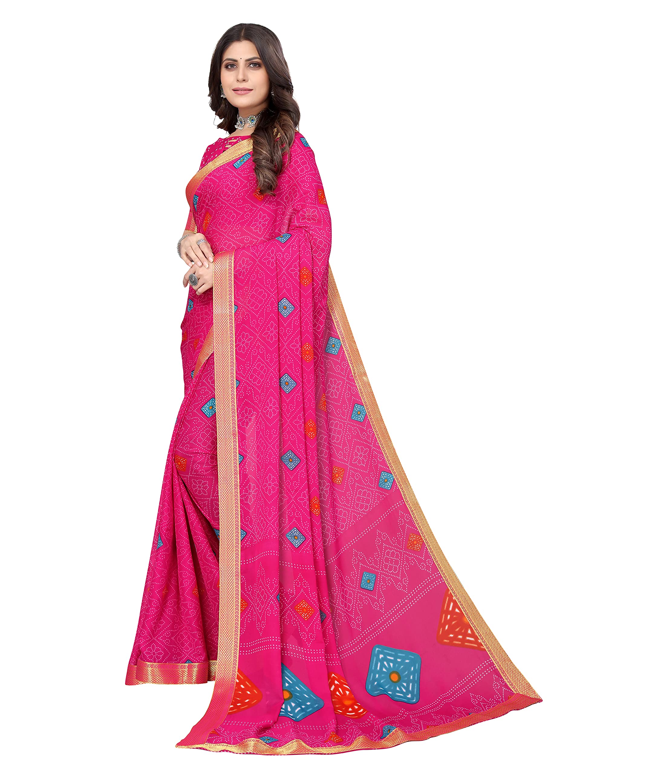 Sari de Georgette Estampado Yashika con Borde de Encaje Talla Libre VERDE ROHINI - Imagen 7 de 10