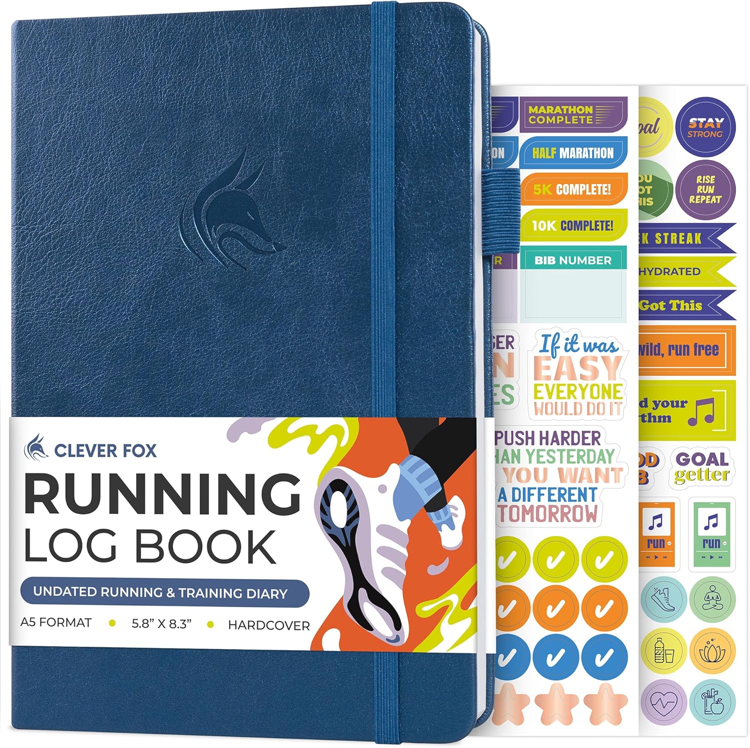 Clever Fox Running Log Book – Complete Run Training Tracker Journal – Runners Planner, Track Gifts & Stuff For Runners, Women & Men (Mystic Blue)