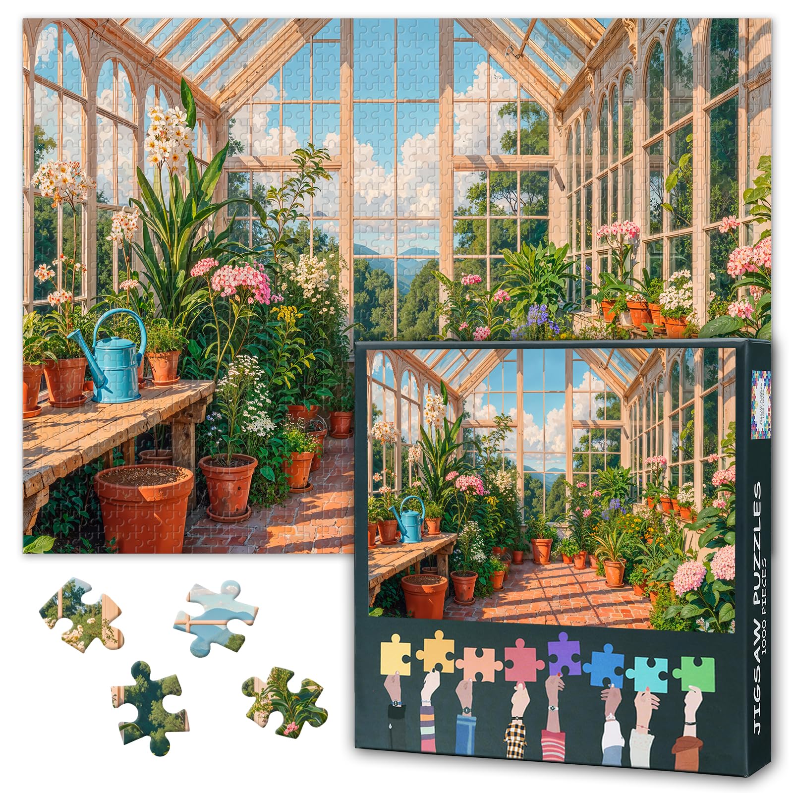 1000 Piece Jigsaw Puzzle for Adults Transparent Flower House Lush Green and Full of Vitality Jigsaw Puzzles Enchanted Greenhouse Paper Puzzles 50.5x70.5cm