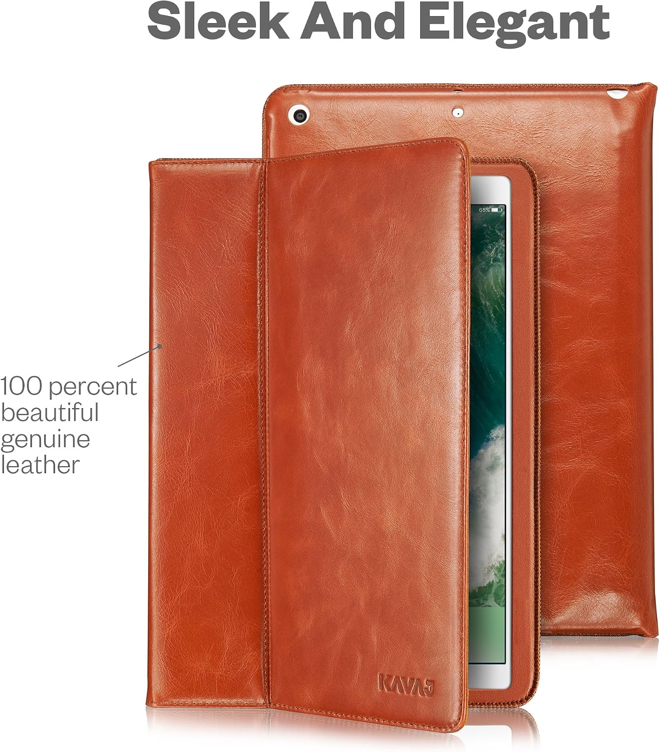 KAVAJ Case Leather Cover Berlin Works with Apple iPad 2020/2019 (8&7th Gen.) 10.2" Cognac-Brown Genuine Cowhide Leather with Built-in Stand Auto Wake/Sleep Function. Slim Fit Smart Folio Covers