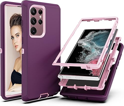 YmhxcY Funda para S22 Ultra, funda duradera de 3 capas a prueba de caídas, a prueba de golpes, protección contra caídas, funda protectora de goma