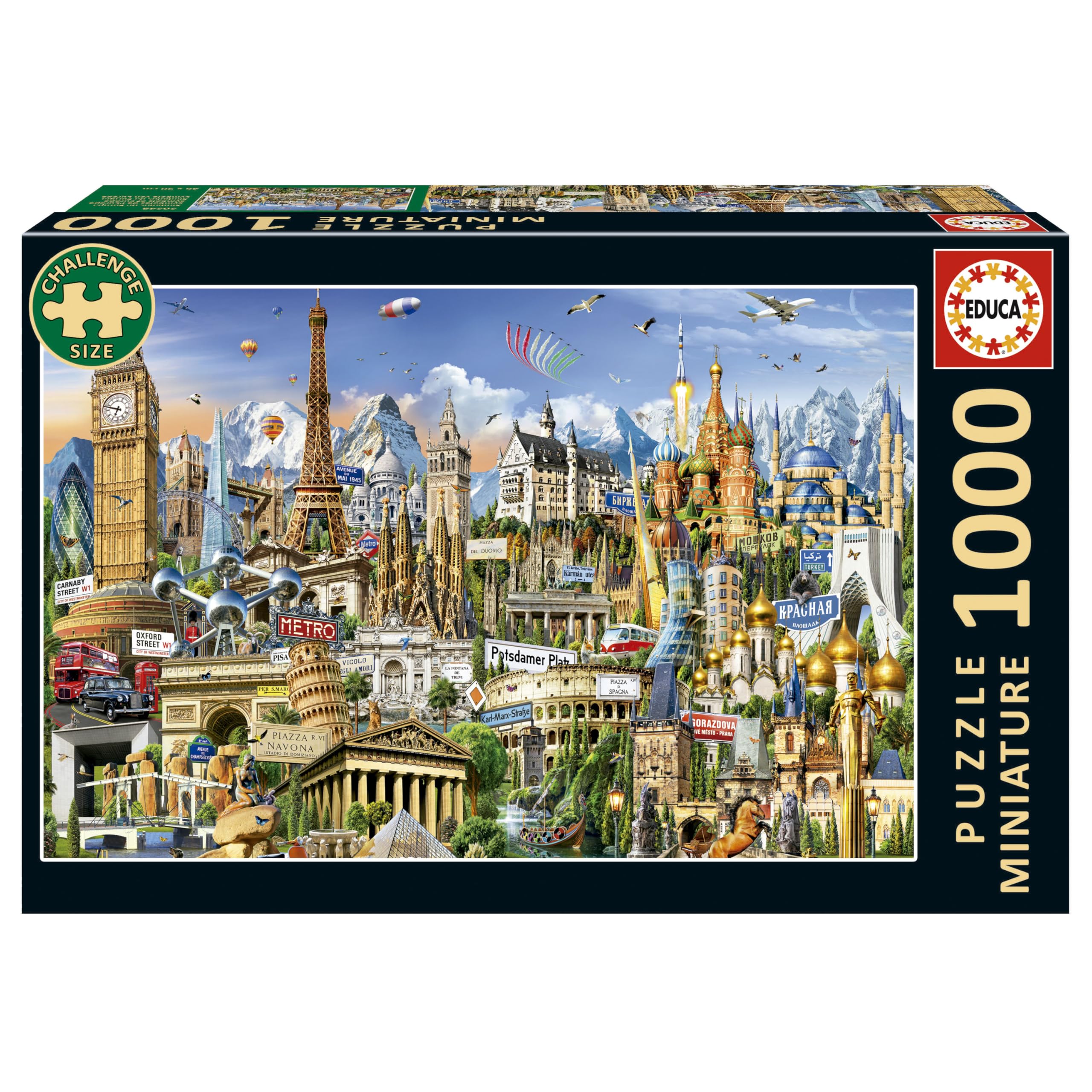 Educa – Das kleinste 1000-teilige Puzzle der Welt für Erwachsene | Symbole Europas Miniatur. Inklusive Fix Puzzle-Kleber. Maße: 30 x 46 cm. Ab 14 Jahren (20248)