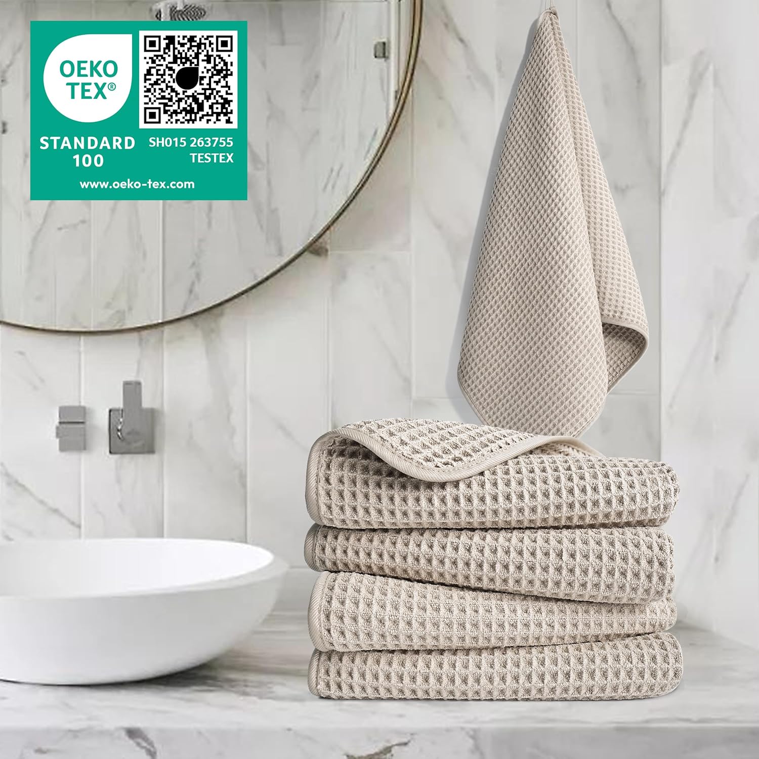 POLYTE 430 GSM Microfiber Lint Free Hand Towel, 16 x 30 in, 4 Pack (Waffle Weave)