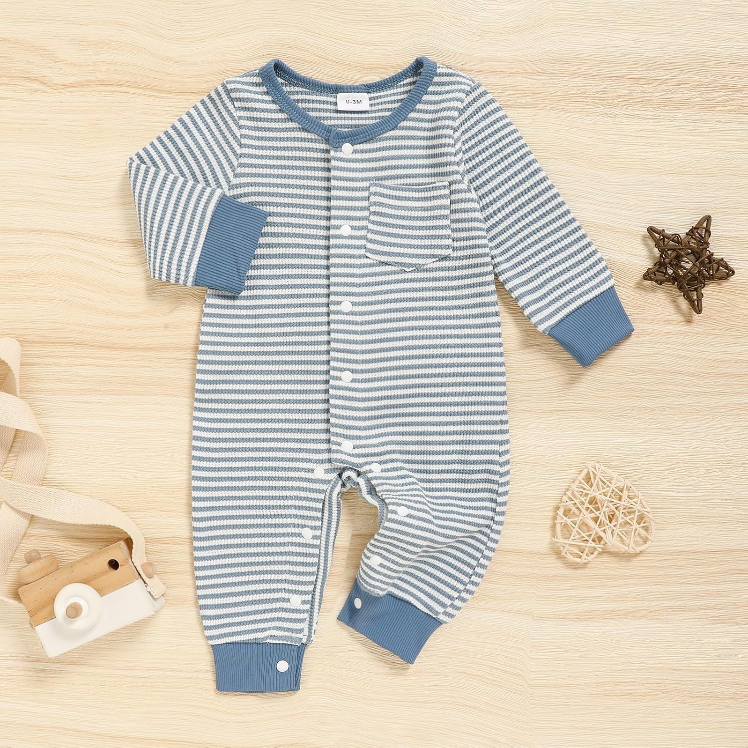 GRNSHTS Baby Boy Clothes Striped Waffle Baby Boy Fall Outfits Long Sleeve Newborn Boy Romper Infant Winter Bodysuit Jumpsuit - Image 2