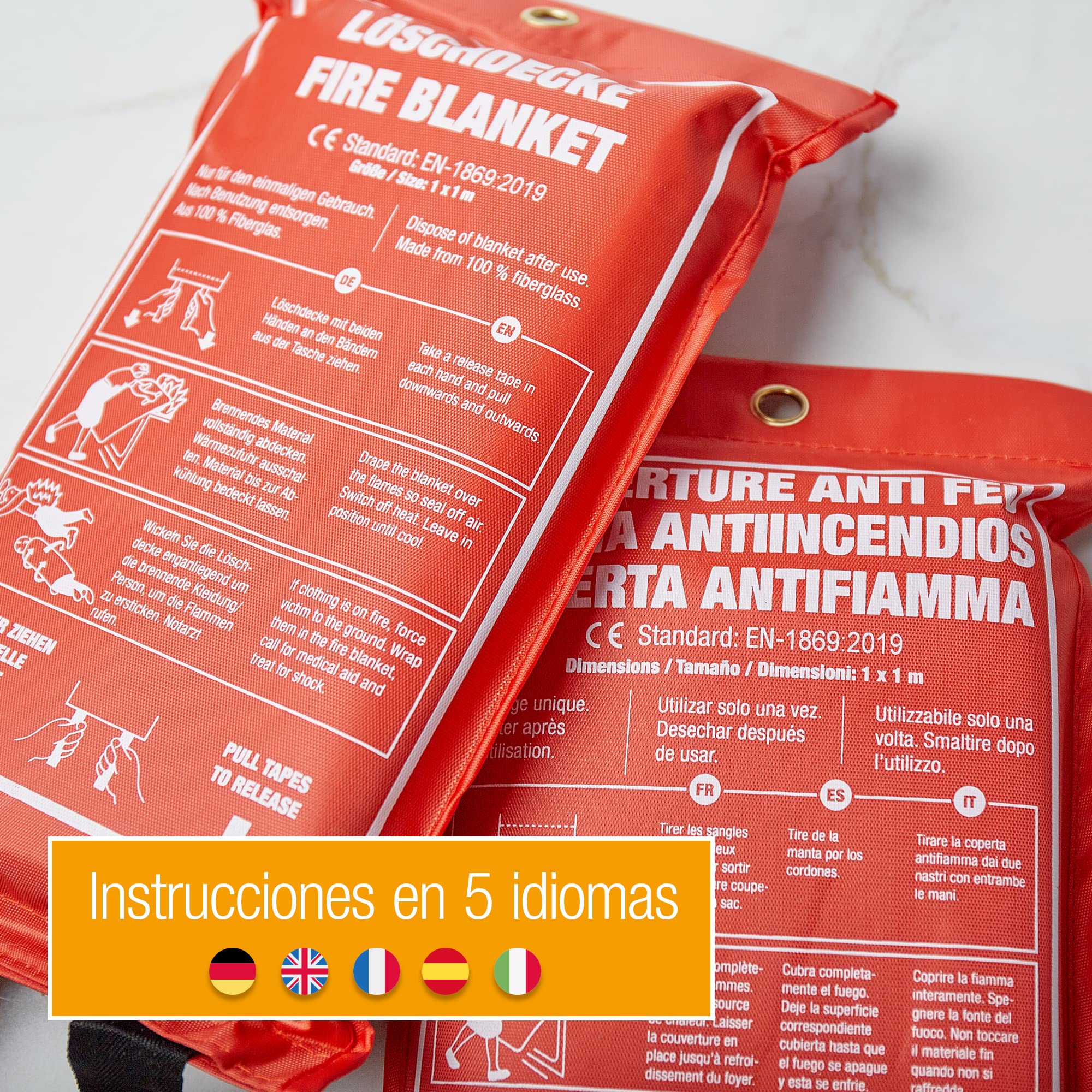 Amazy Manta Ignifuga (XL | 1,2 x 1,2 m) Incl. Bolsa Protectora + Gancho – Manta antincendios para extinguir Fuegos incipientes y Mayor Seguridad para hogar, para Oficina o almacen