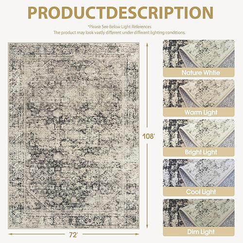 Miniatura 36 de Alfombra lavable para sala de estar: alfombras grandes de 8 x 10 pulgadas, lavables a máquina, antideslizantes, suaves, florales, de lujo, finas