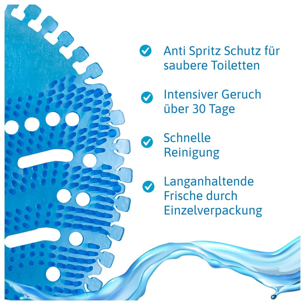 10 Urinalsiebe mit Ocean & Citrus Duft - Eine hygienische Urinaleinlage aus Kunststoff für Pissoir, 10 Stück Urinal Einsatz mit Spritzschutz und langanhaltendem Duft