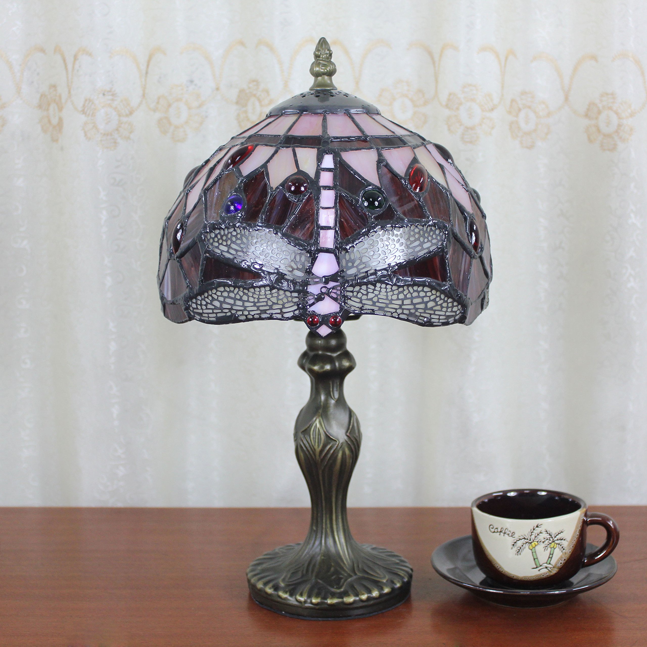 8-calowy czerwony koralik Ważka Kolorowy koralik Ważka Duszpasterska Antyczny Luksusowy w stylu Tiffany'ego Ręcznie szklana lampa stołowa Lampka nocna Sypialnia Lampka dla dzieci