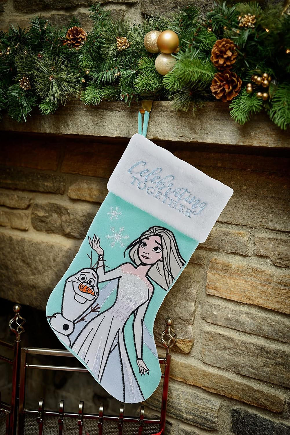 Ruz Disney Frozen Elsa and Olaf WondaPop 20" Applique Christmas Stocking, Gift Holder for Stocking Stuffers, Indoor Home Decor and Holiday Decoration