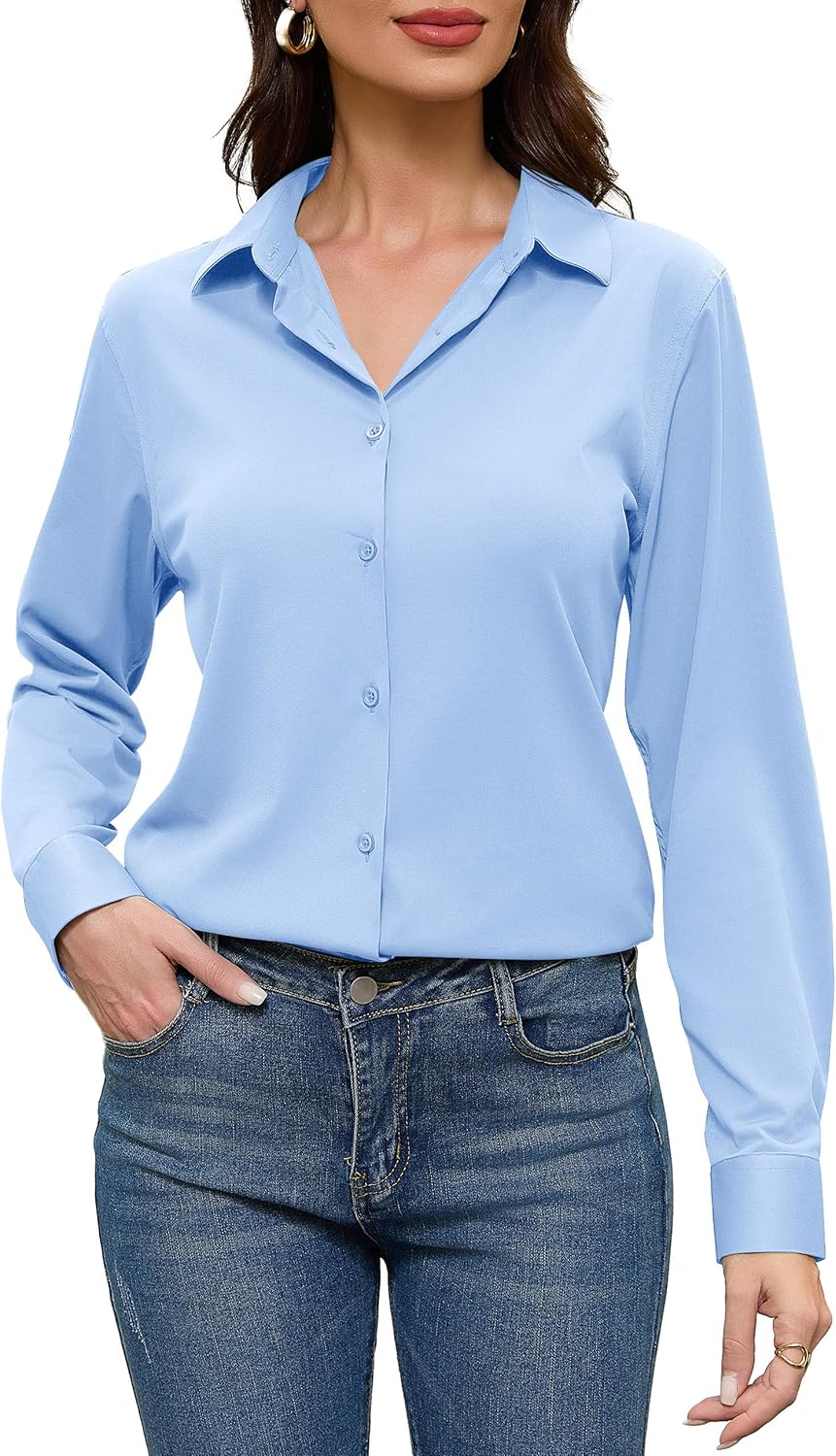 COUXILY Non-Iron & Wrinkle-Free Womens Button Down Shirts with Mulberry Silk Long Sleeve Blouse Casual Work Tops - Image 2