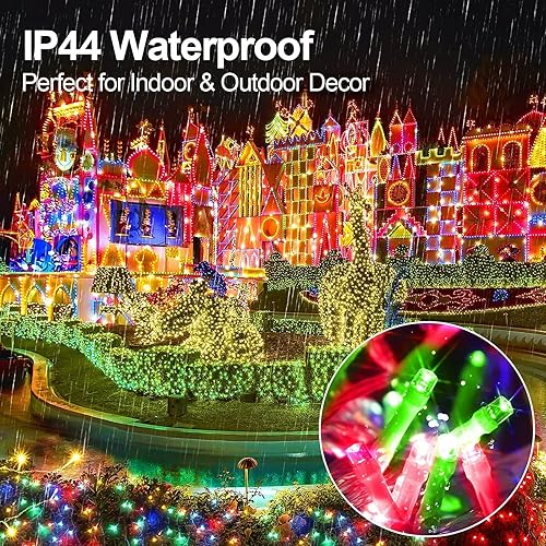 Miniatura 87 de Luces de Navidad de 200 pies con 500 luces LED para exteriores, tira de luces extralargas, cable transparente, impermeable, 8 modos de temporizador